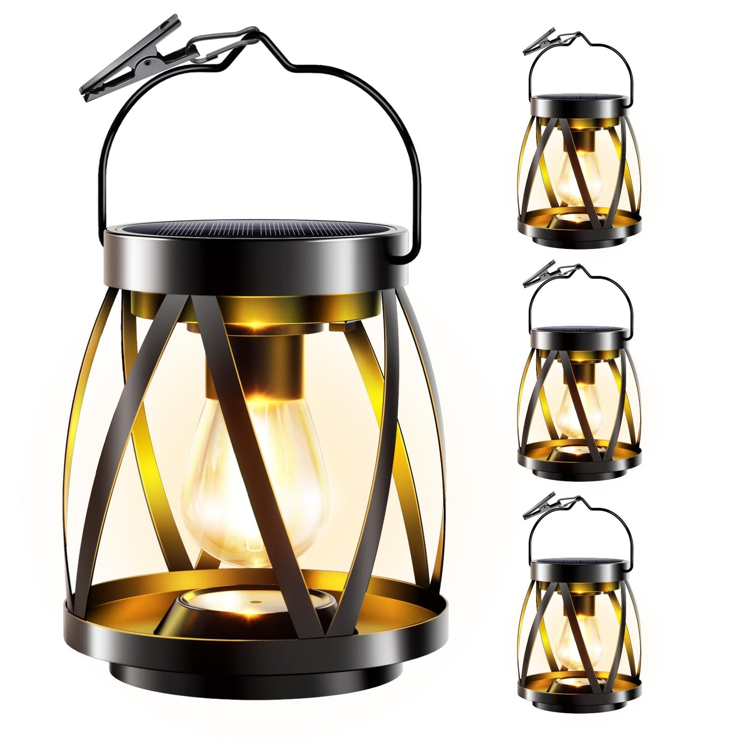 GARPAR Solar Lanterns Lights Outdoor Waterproof, 4 Pack Upgraded Metal Outdoor Lantern, Brighter Auto On/Off 18H Hanging Solar L