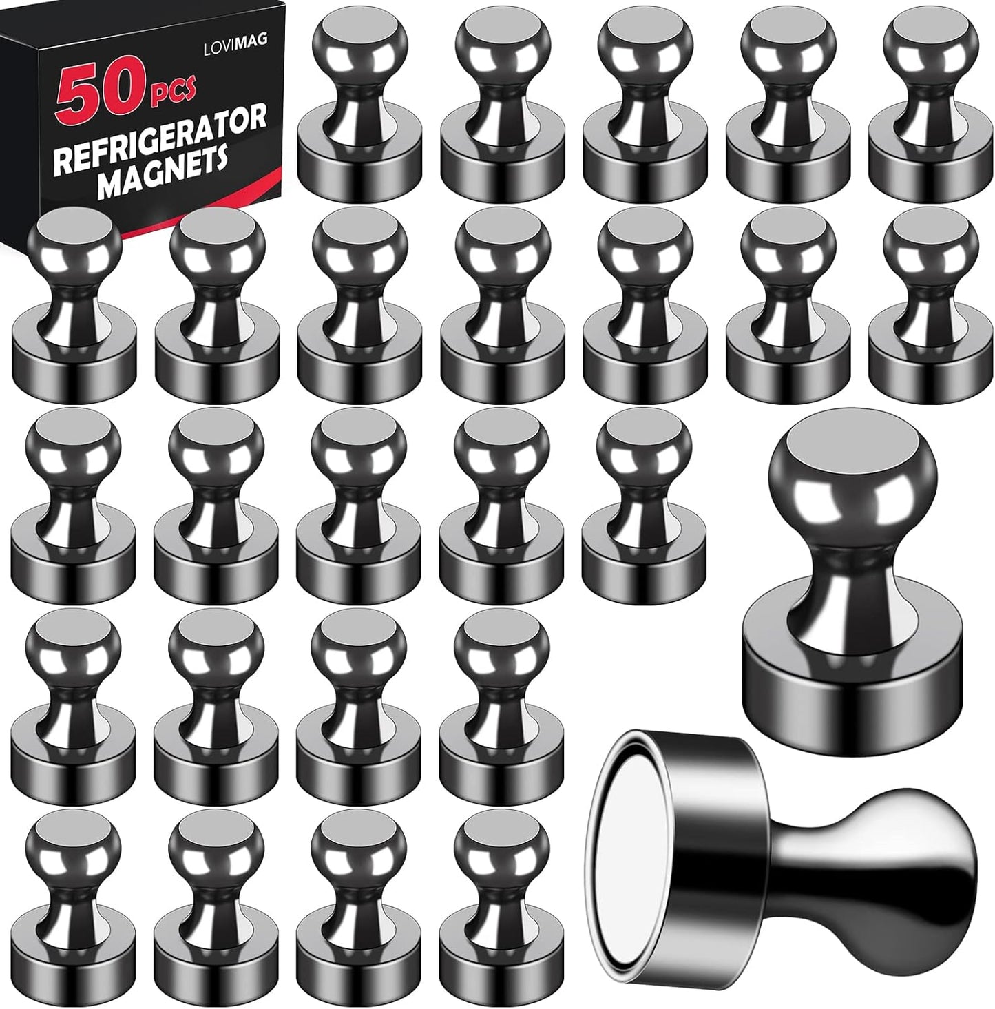 LOVIMAG Fridge Magnets 50Pcs Refrigerator Whiteboard Small Strong Magnet Classroom Kitchen Accessories Decorative Locker Set Decor Must Haves Office Calendar Refrigerador Magnetic Cute Crafts Black