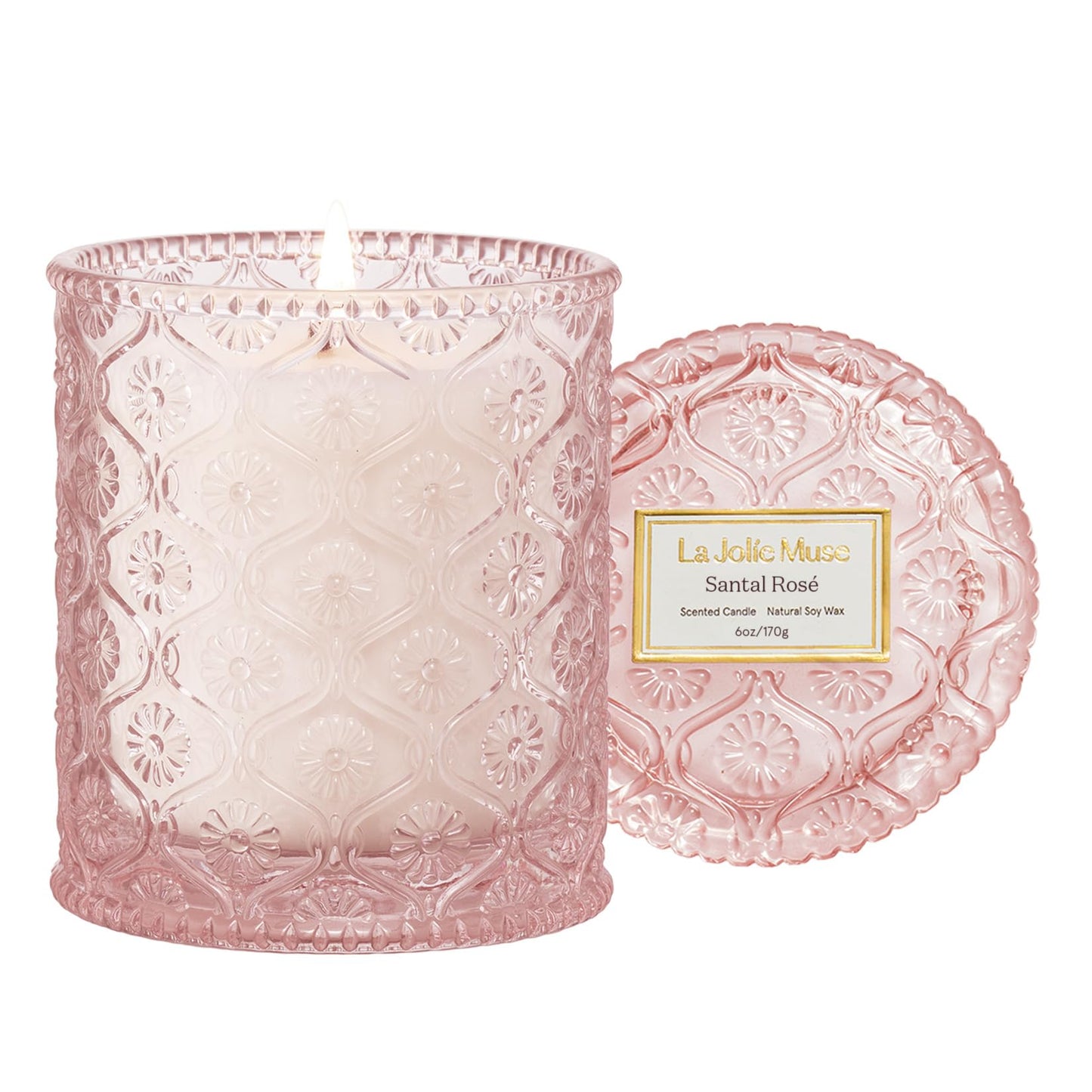 LA JOLIE MUSE Sandalwood Rose Candle, Scented Candles Gifts for Women, Natural Soy Candle, 6 oz 40 Hours Burn, Candles for Home Scented