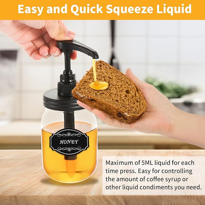 2 Packs Mason Jar Syrup Dispenser, Coffee Syrup Dispenser for Regular Mouth Mason Jar, Food Grade Rustproof Plastic Pump for Syrup, Honey, Liquid Condiments, Ketchup, Coffee Syrup and More