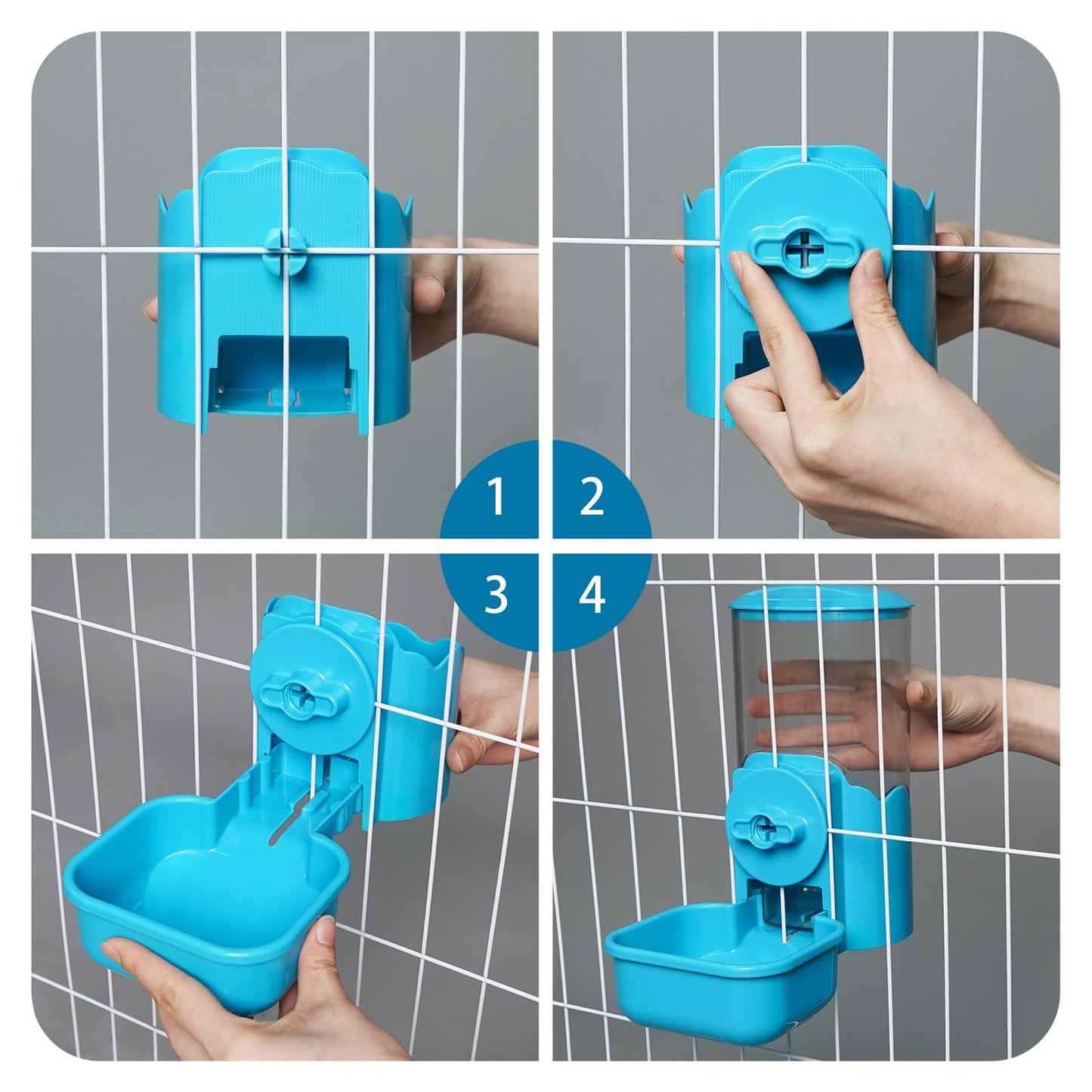 VANNON Small Animal Hanging Automatic Food Dispenser, 35oz Gravity Pet Feeder for Cage, Food Bowl for Rabbit Puppy Cat Ferret Guinea Pig Chinchilla Parrot (Blue)