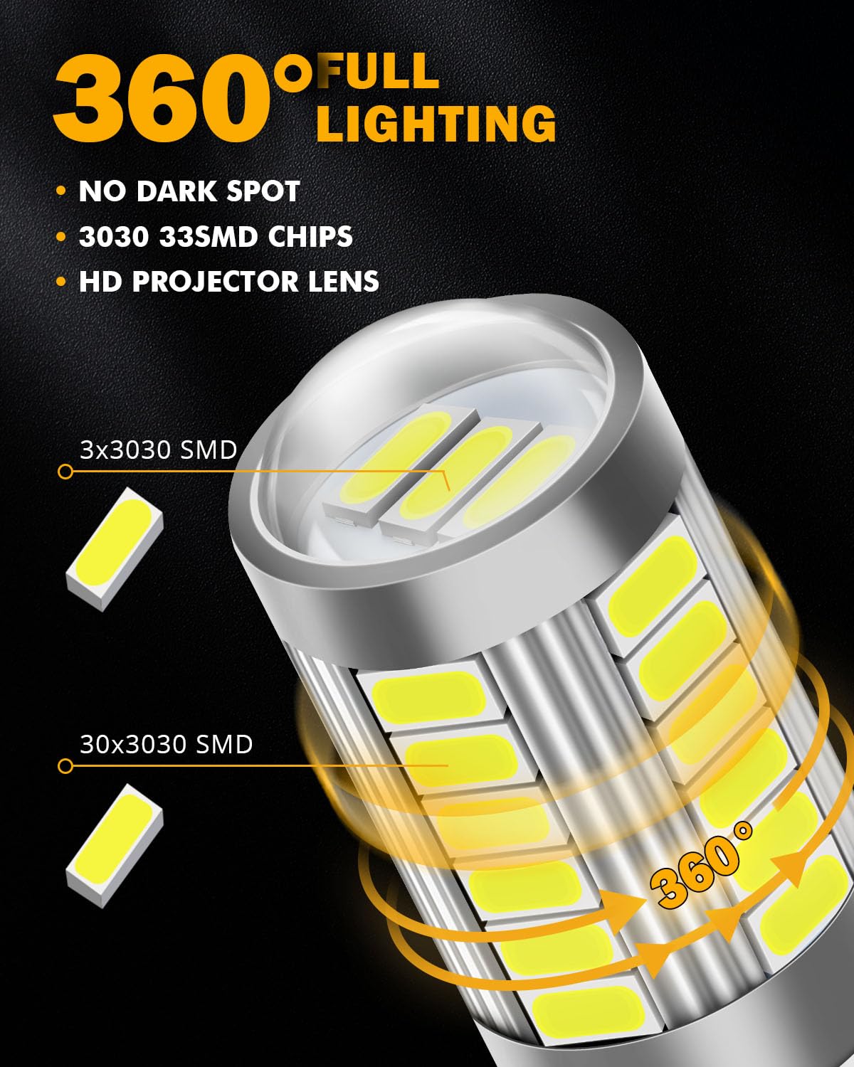 Auxbeam 1156 Led Reverse Light Bulbs, 6500K White, Aluminum, Pack Of 2, Super Bright P21W Ba15S