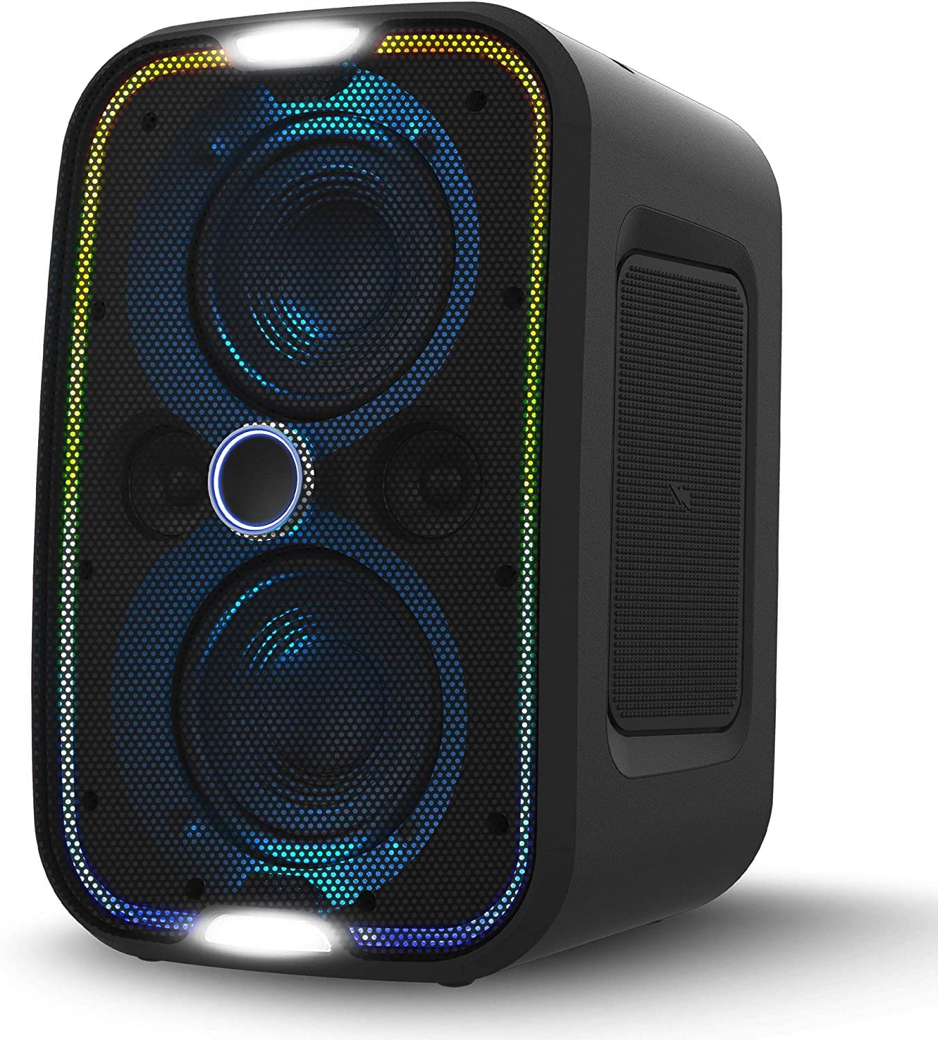 Brookstone Bluetooth Speakers, IPX5 Waterproof Outdoor Speaker, Portable Bluetooth Speaker with LED Light Show, 60 Watt RMS Speaker, Wireless Charging Pad for Smartphone, Connect Multiple Speakers