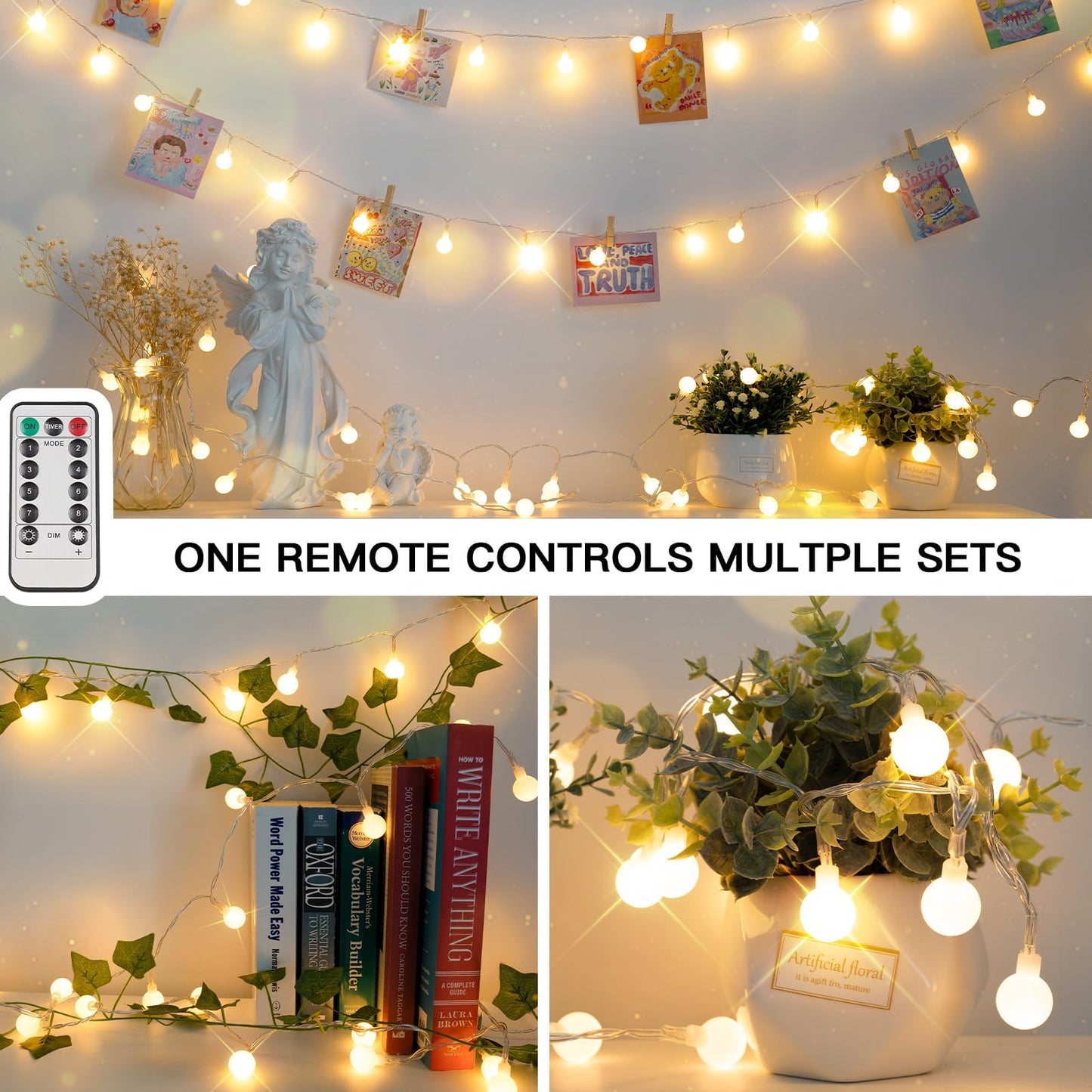 suddus Globe String Lights, 50 LED Warm White Fairy Lights for Indoor/Outdoor Use, Perfect for Christmas, Parties, Bedroom, and Garden