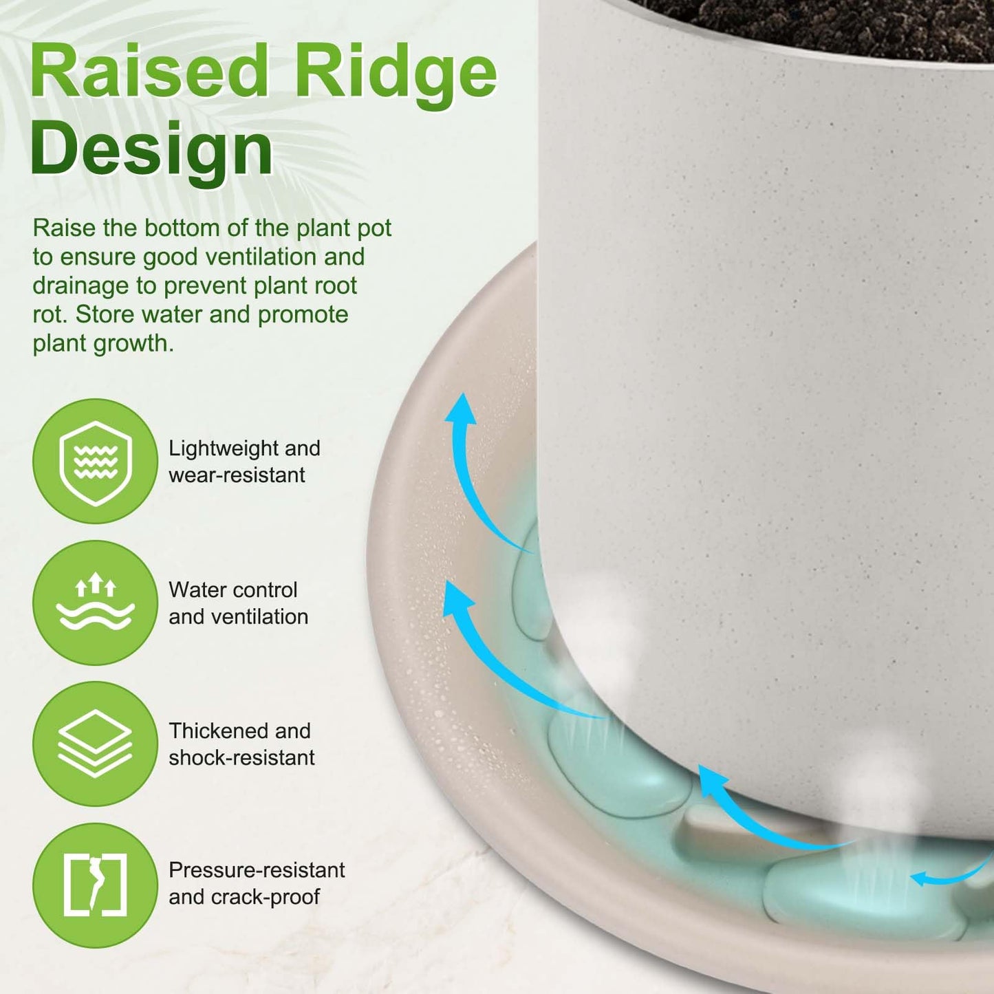 M METERXITY 2-Pack Plant Saucers, 7.3 Inch ID Anti-Rot Root Resin Flower Pot Plant Saucers for Indoor/Outdoor, Flowerpot Drip Tray [9.4 Inch OD, Gray White]