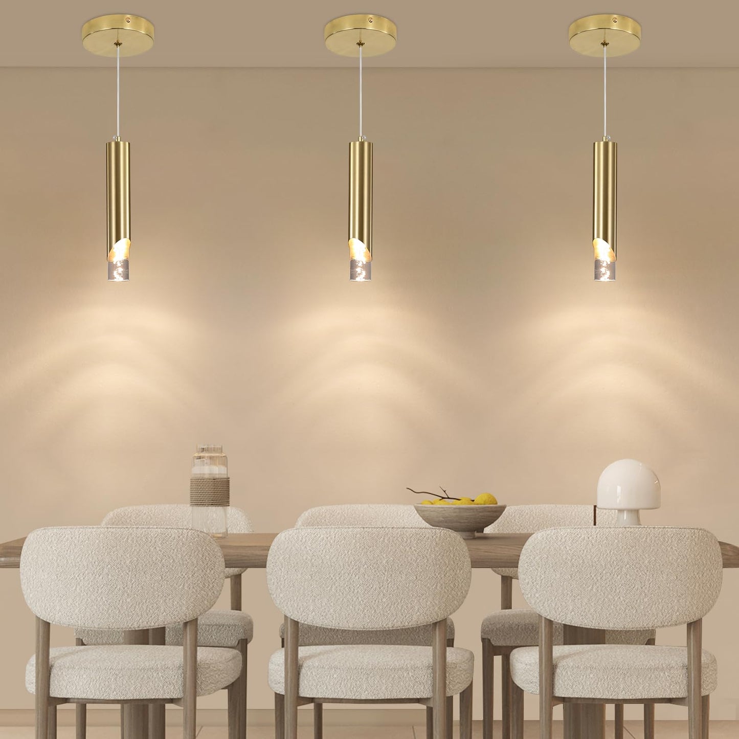 Modern Gold Pendant Light Fixture  Acrylic Bubble Cylinder Hanging Lights  3 Color 2700K/4500K/6500K  Minimalist Ceiling Chandelier Lighting For Dining Room  Bedroom  Hallway  Bar  Kitchen Island