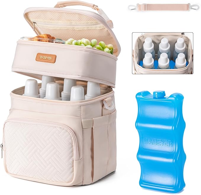 Breastmilk Cooler Bag with Ice Pack Fits 6 Baby Bottles Up to 9 Ounce
