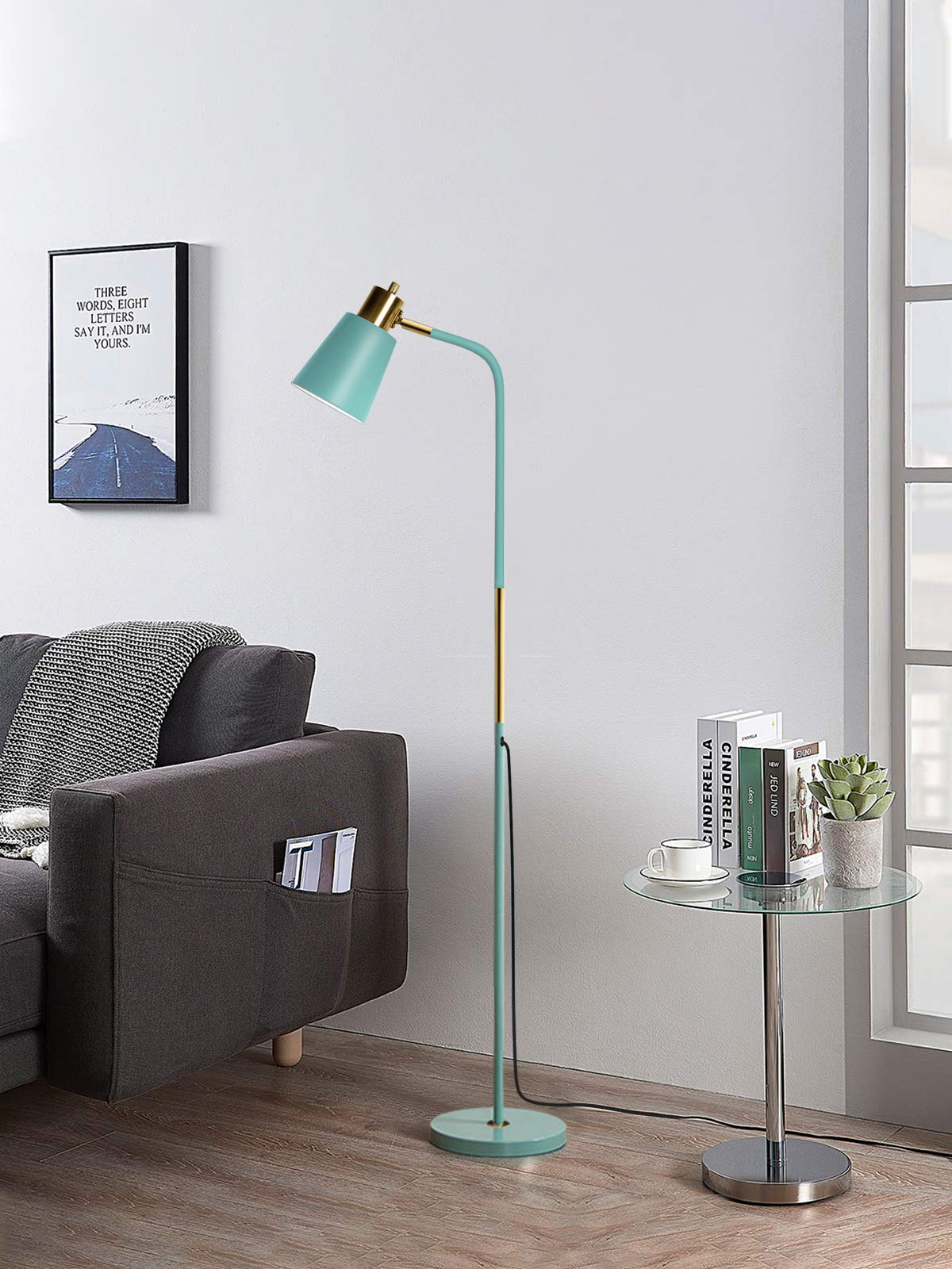 LALISU Industrial Floor Lamp - Adjustable Metal Heads, Rustic Farmhouse Style, Green Color, Ideal for Living Room, Bedroom, Office