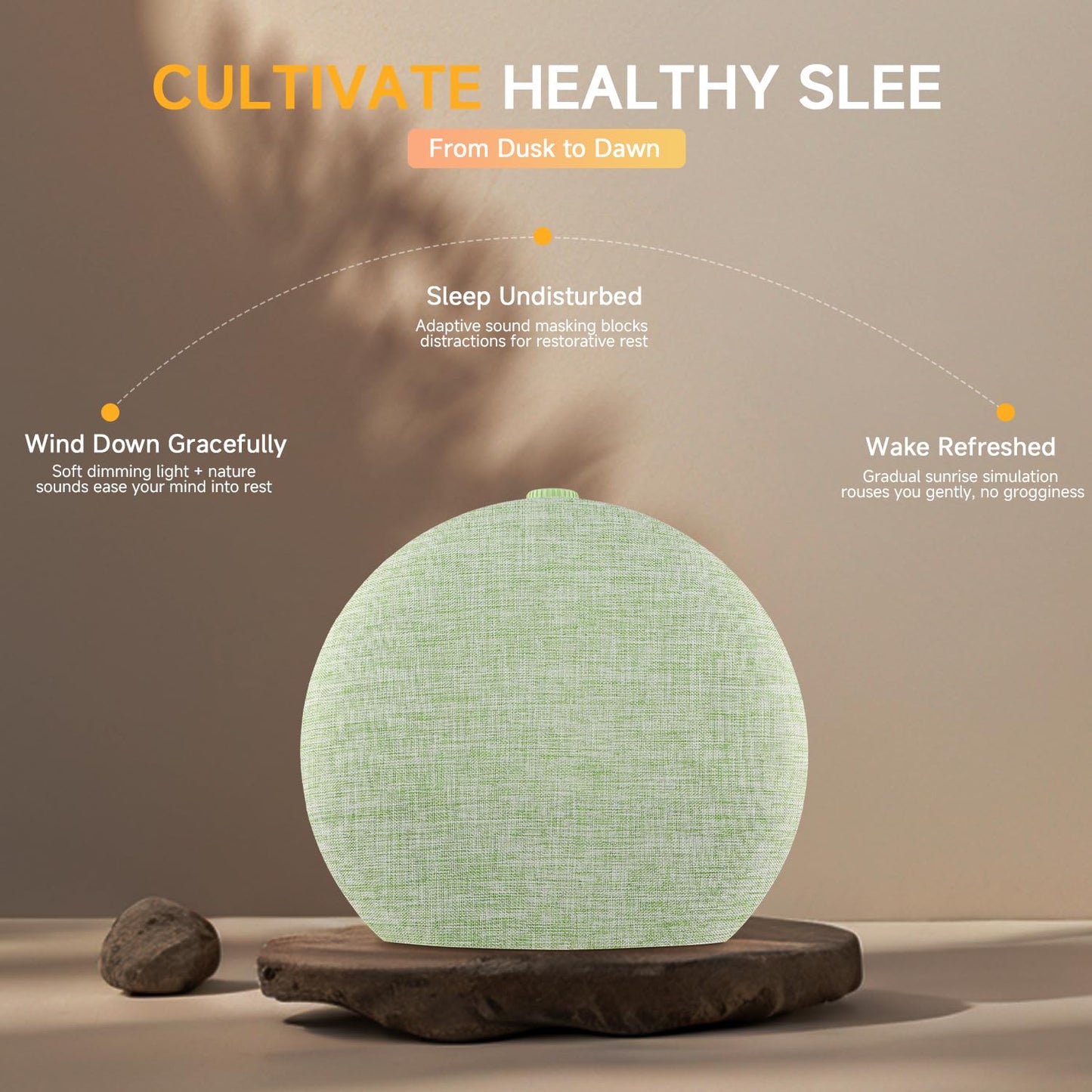 Geuuap Sunrise Alarm Clock White Noise Sound Machine for Bedroom | Natural Wake-Up Light with 30 Soothing Sleep Aids, Bluetooth Speaker, Dimmable Clock, Screen-Free Design for Baby Kids-Matcha Green