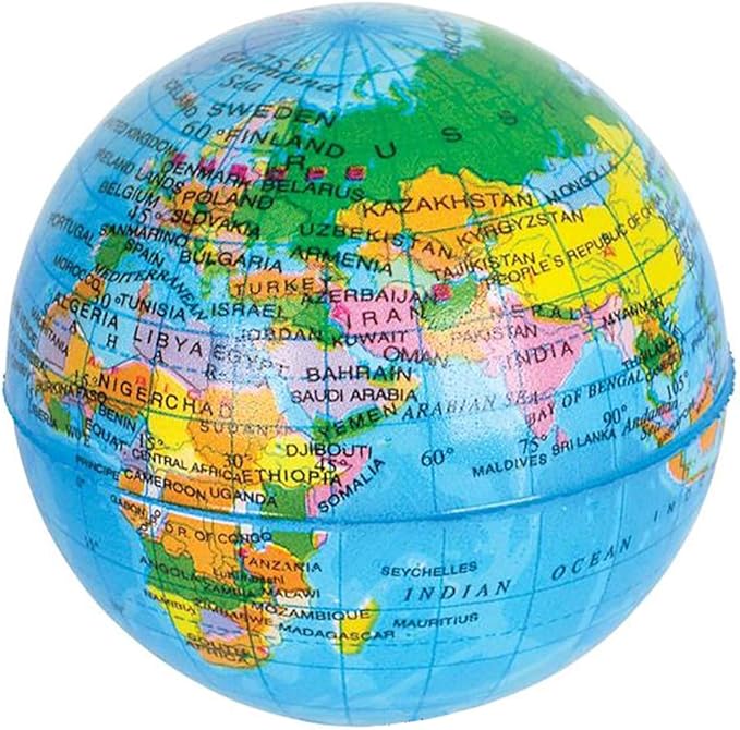 World Globe Squeeze Ball Bunch Stress Ball, Stress & Anxiety Relief Toy, Planet Earth, 3" (24-Pack)