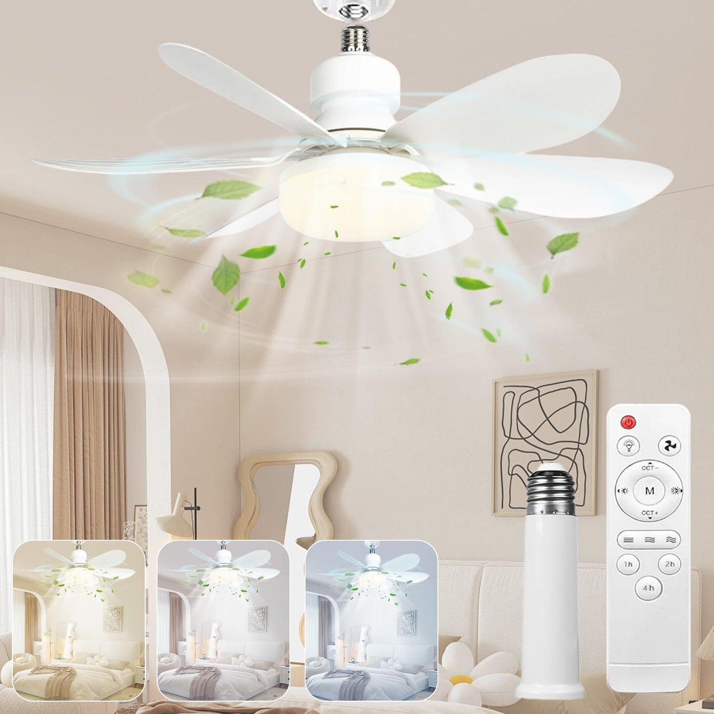 Hqyib Socket Fan Light With Remote - 22 Large Ceiling Fan Lights  2000 Lumens  3 Colors 3000K-6500K  Easy-To-Install E26 Base Screw For Bedroom  Living Room  Kitchen And Garage Lighting