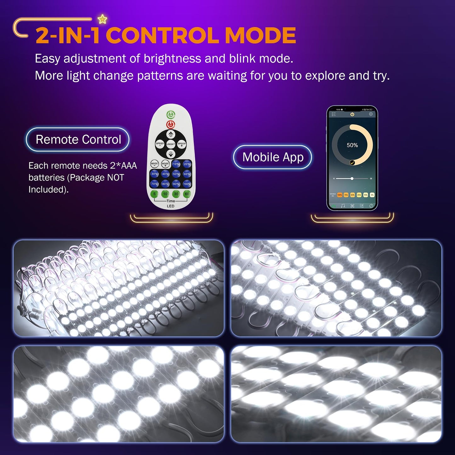 BEAMNOVA Bluetooth Remote Control 100Ft White Storefront Lights Kit, DC 12V 400W Power Supply, Dimmable Vinyl Strip Light Modules