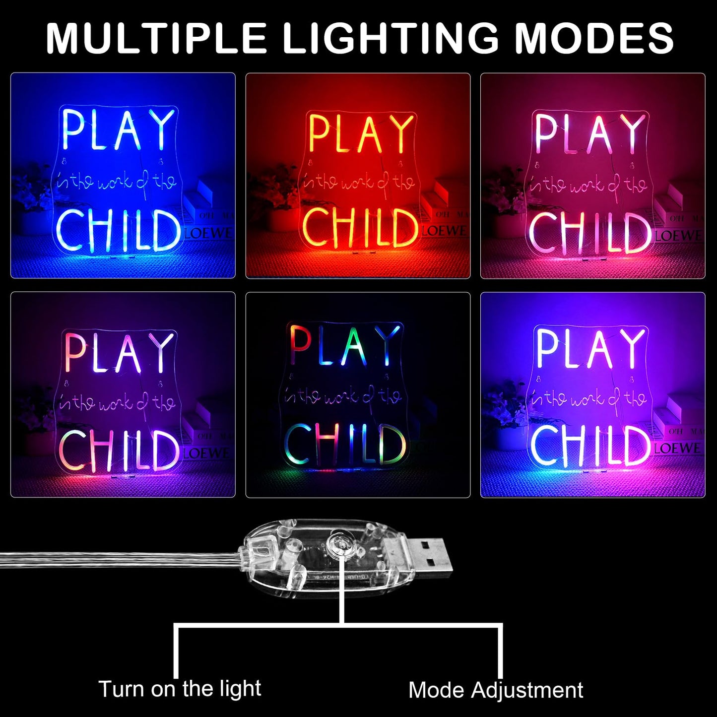 Jurong Led Rgb Dynamic Neon Sign For Wall Decor  Play Is The Work Of The Child  Usb Powered Dimmable  5V/2A  14.1In X12.6In For Home  Party  Gift  Office  Bedroom  Kids Room