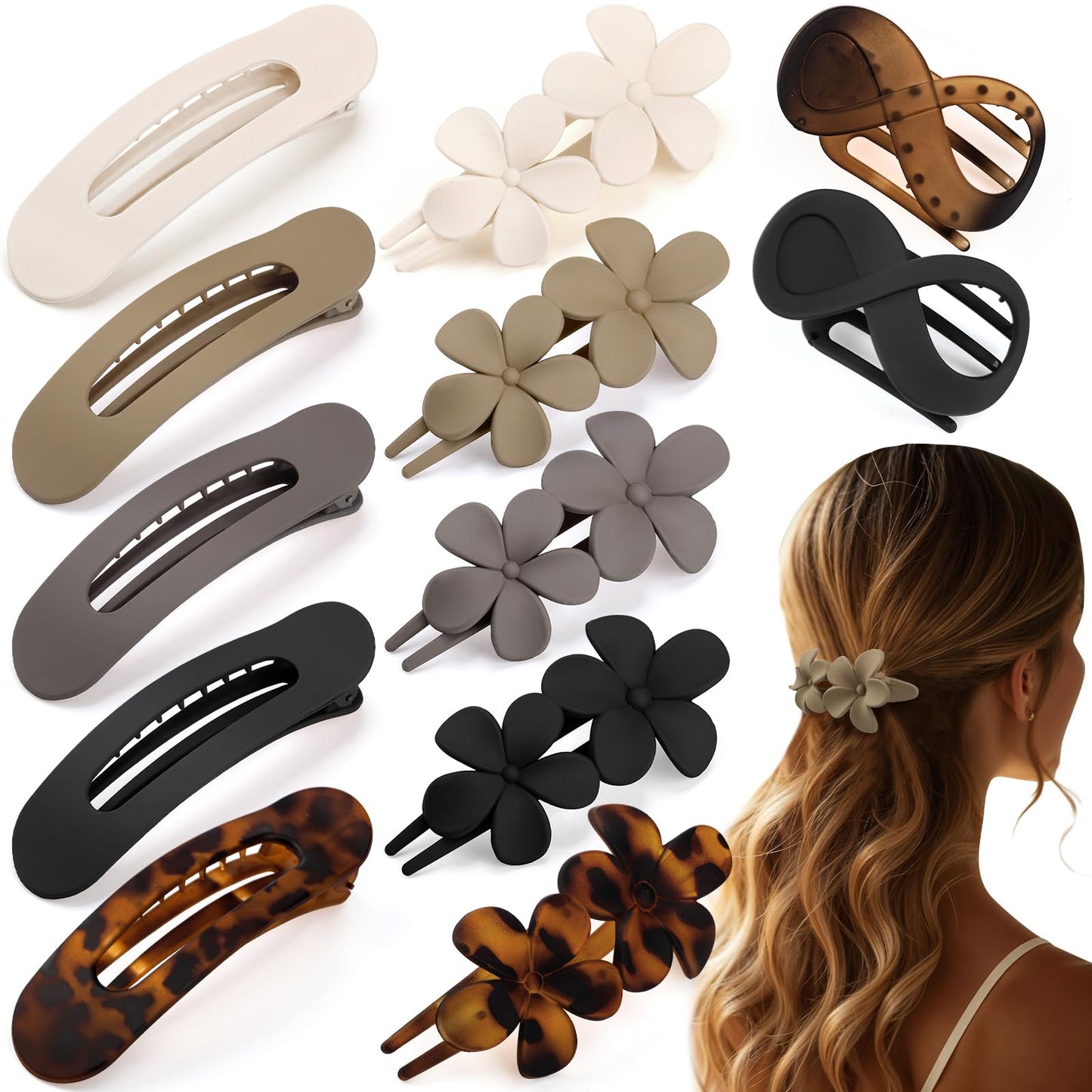 12 Pcs Flat Hair Clips for Women, Lay Flat Claw Clips French Concord Hair Clips, 3 Styles No Slip Matte Claw Clips for Thin Thic