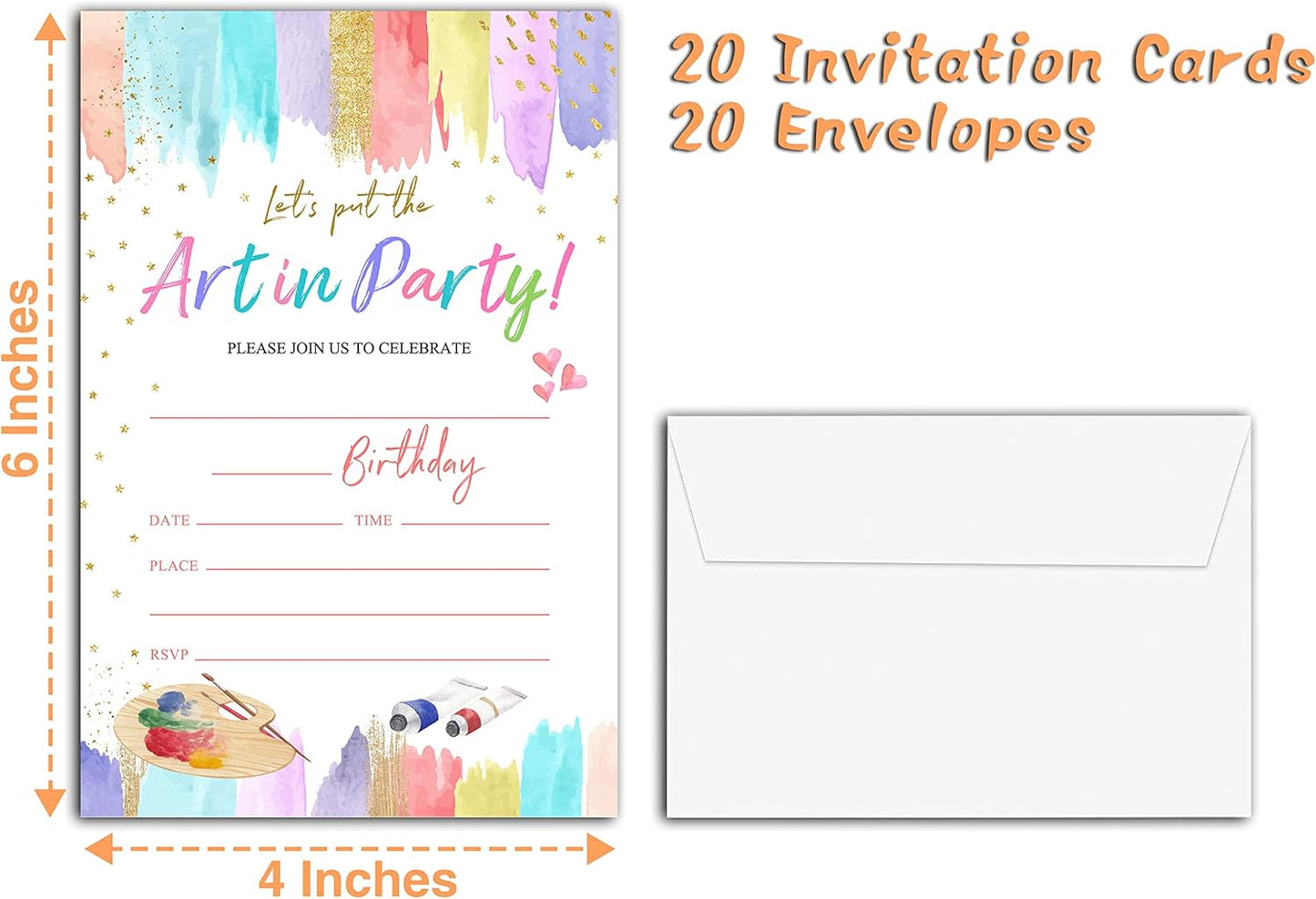Art Birthday Party Invitations, 20-Count Painting Birthday Party Invites With Envelopes-HBYQK-B56