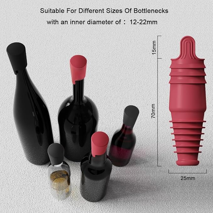 Silicone Wine Stopper Reusable Wine Bottle Stopper, 8Pcs Champagne Stoppers for Bottles, Food Grade Rubber Wine Stoppers for Wine Bottles (Black+Red)