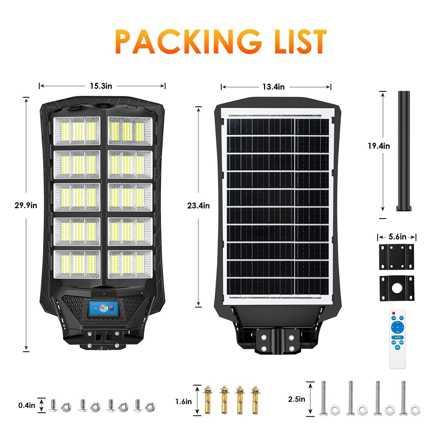 Ziziwin 12000W Solar Street Lights Outdoor Waterproof  Large Solar Parking Lot Lights Dusk To Dawn With Remote Control And Motion Sensor  Pole Or Wall Mounted  For Outside Yard Garage Barn Driveway