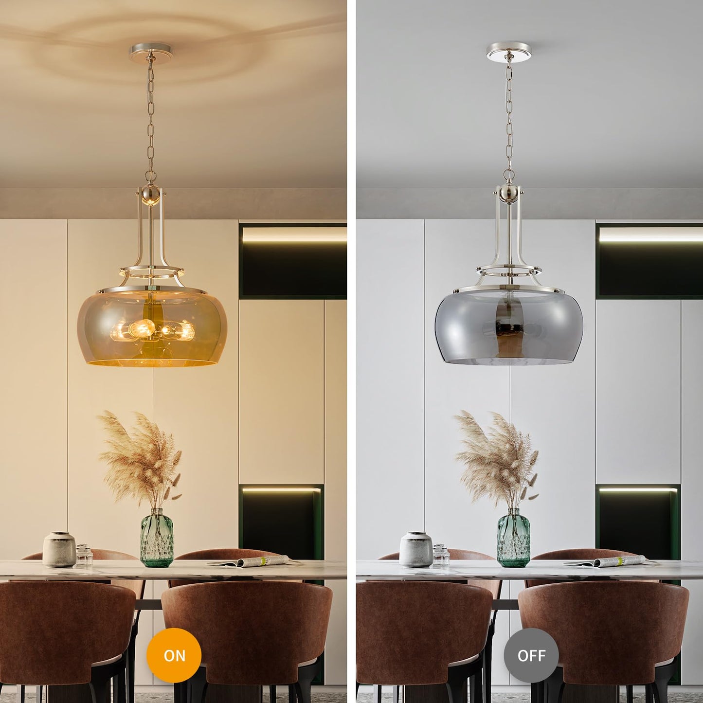 WUZUPS Nickel Chandelier Pendant Light Fixture, Electroplated Gray, 3-Light, H 20.9in W 15.9in, Model USHD30308GR