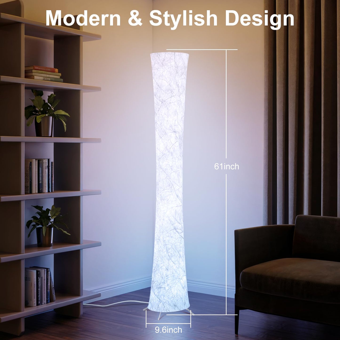 WORLD WIN LED Floor Lamp, 61in Modern Design, 3 Color Temperatures, APP & Remote Control, Dimmable, Round Floor Lamp 02