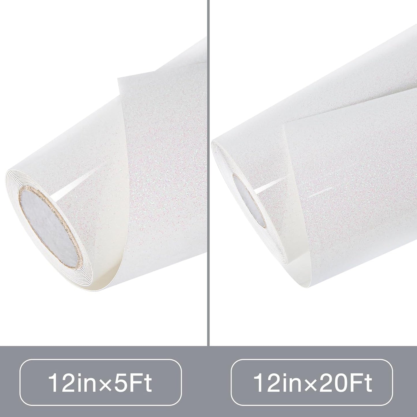 TORC Iridescent White HTV Heat Transfer Vinyl Roll (Total 12 in x 10 ft) Sparkly Rainbow White Iron-on Transfer for T-Shirts