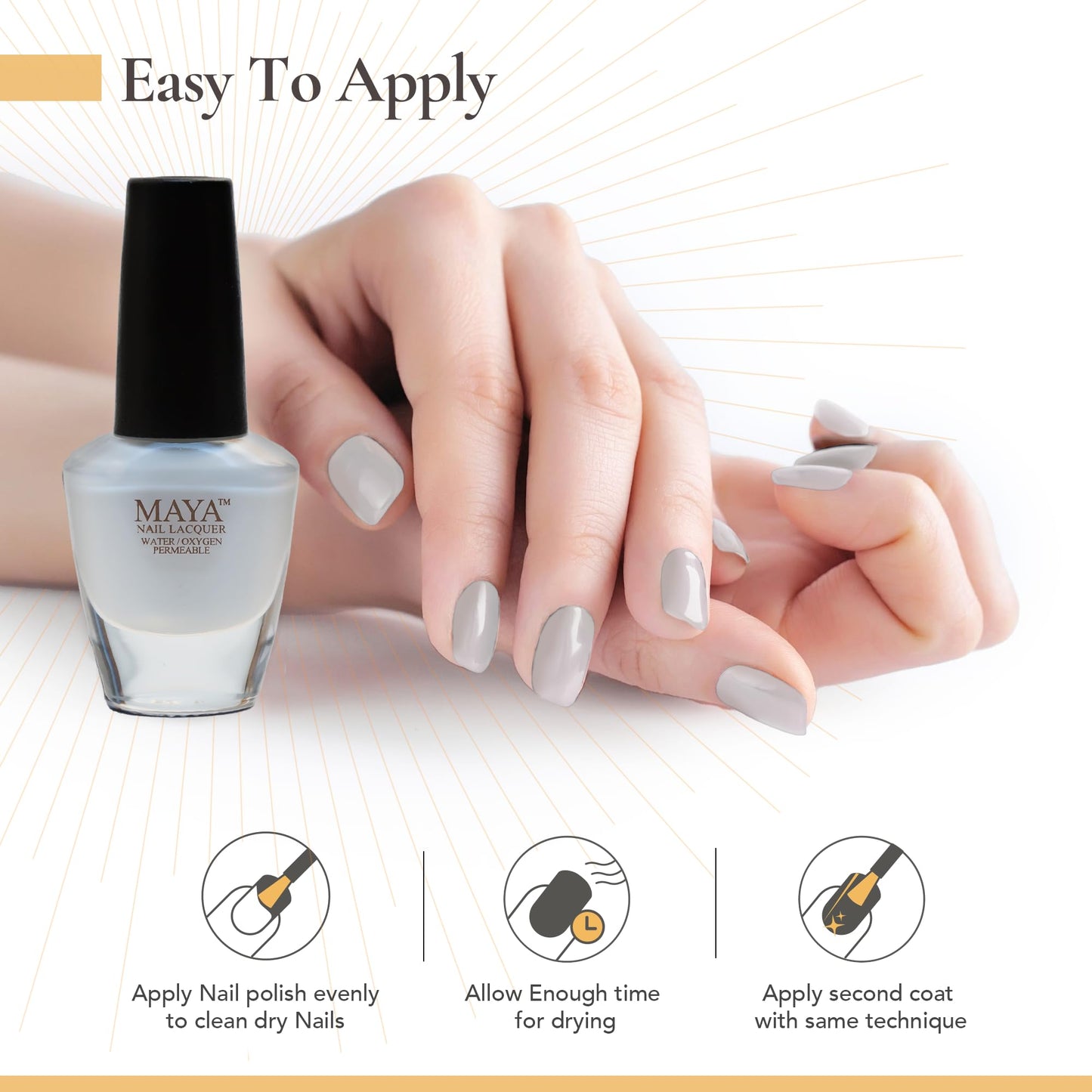 MAYA White Gel Halal Nail Polish - Non Toxic Nail Polish, Vegan and Cruelty Free, Nail Art DIY Manicure at Home, 0.4 fl oz Soak