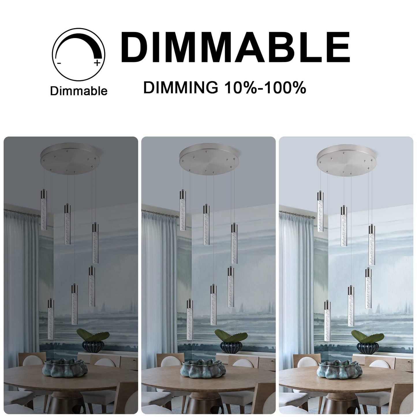 Votag Modern Chandeliers For High Ceilings  Brushed Nickel Foyer Pendant Lighting With Preminum Bubbles  Pendant Lights Kitchen 6-Lights Dimmmable For Foyer Dining Room  Kitchen Island Bars
