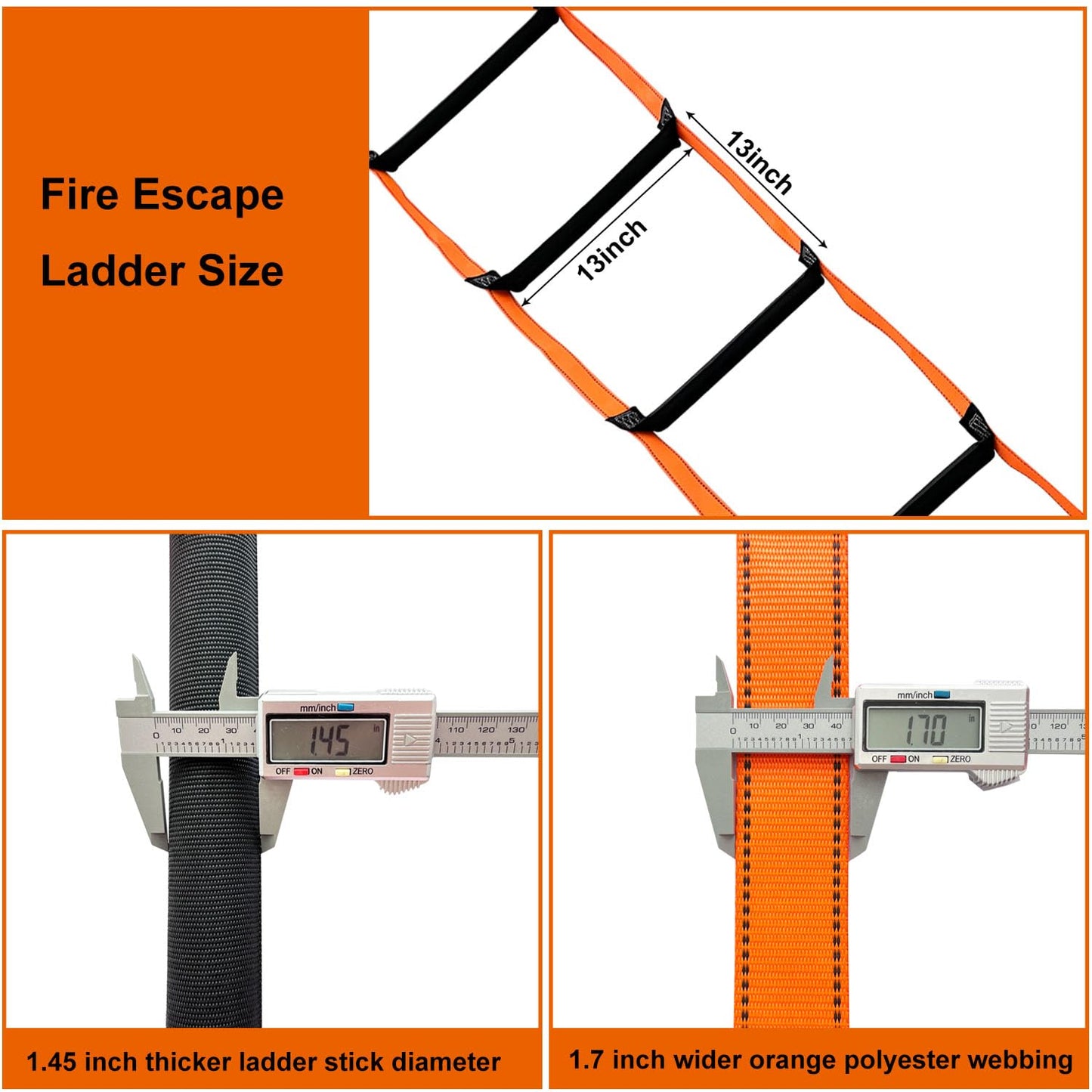 FKNGS Fire Escape Ladder, 16.4 Feet Emergency Fire Ladder, 2-3 Story Homes Reusable Safety Rope Ladder for Kids and Adults