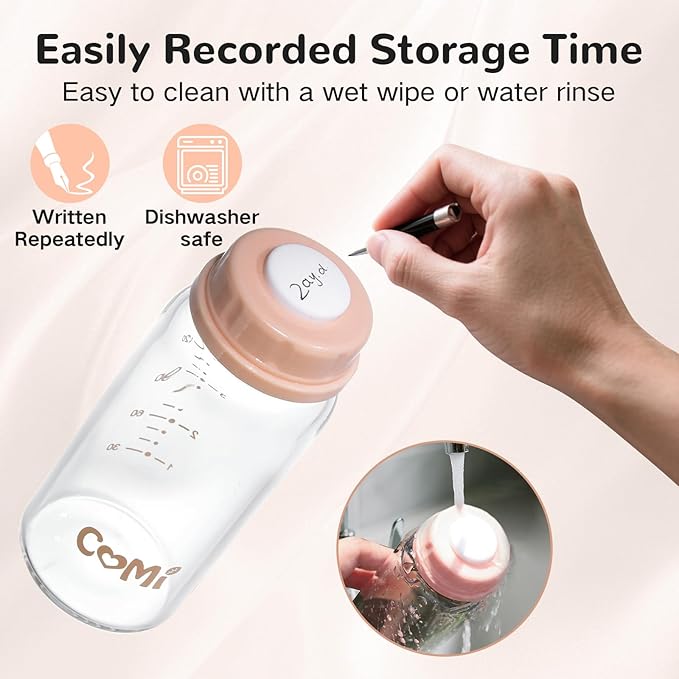 COMI Natural Glass Baby Bottle,Standard Neck Breastmilk Storage Bottle for Fridge,Breast Milk Container,Breast Pump Bottle Compatible with Medela Breast Pump,BPA Free,6PCS (5oz,3 Gray+3 Pink)
