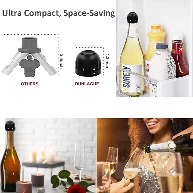 Champagne Stopper & Wine stoppers, 4 Pack Reusable Wine Corks Plastic & Silicone,Twist Top Wine Sealer, Compact Wine Stopper Leak Proof and Keeps Wine Fresh For Easy Storage, Black