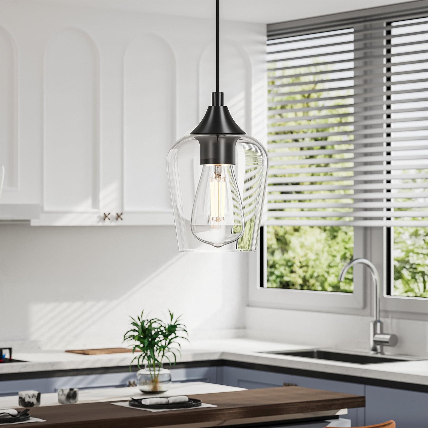 Vonluce 5-Light Pendant Light Kitchen Island  Pendant Light Fixture With 10-55 Height  Modern Pendant Lighting With Wine Glass Shades For Living Room Hallway  Matte Black  Etl Certificated