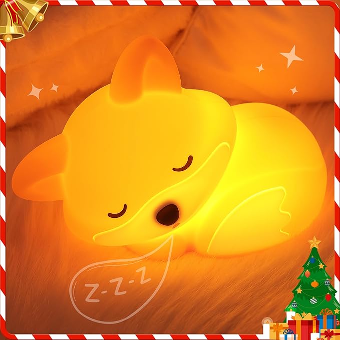 Fox Night Light for Kids, Cute Silicone Lamp with Rechargeable Dimmable 20 Mins Timer, Kids Bedside Decoration Light, Birthday Holiday Christmas Gifts Idea for Baby Girl Boy Friend