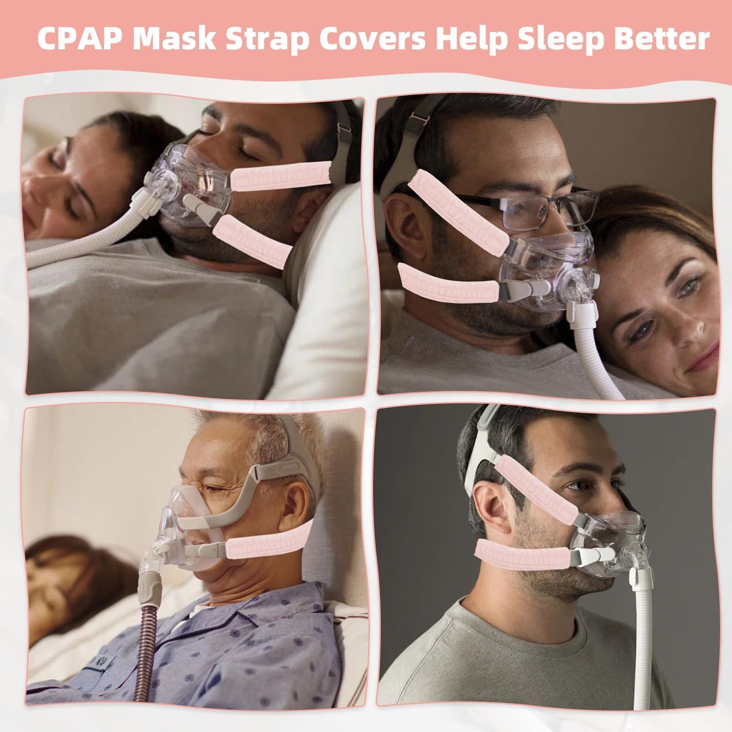 8 PCS Satin CPAP Strap Covers, Comfortable CPAP Mask Strap Covers, Silky CPAP Hair Protector to Fit Airfit f20 Headgear, Anti Wrinkle CPAP Mask Cushions for Reducing Red Marks (Pink)