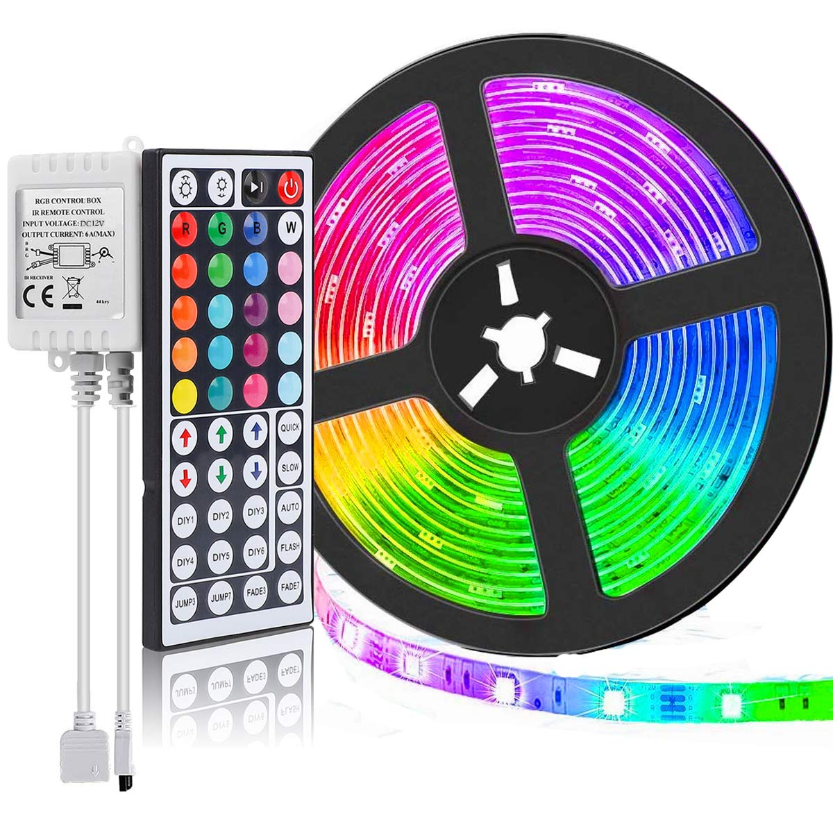 Supernight Led Strip Lights 16.4Ft Smd 5050 Waterproof 300Leds Rgb Flexible Led Light Strip Rope + 44Key Ir Remote Controller For Bedroom Tv Backlight Christmas (Not Include Power Adapter)