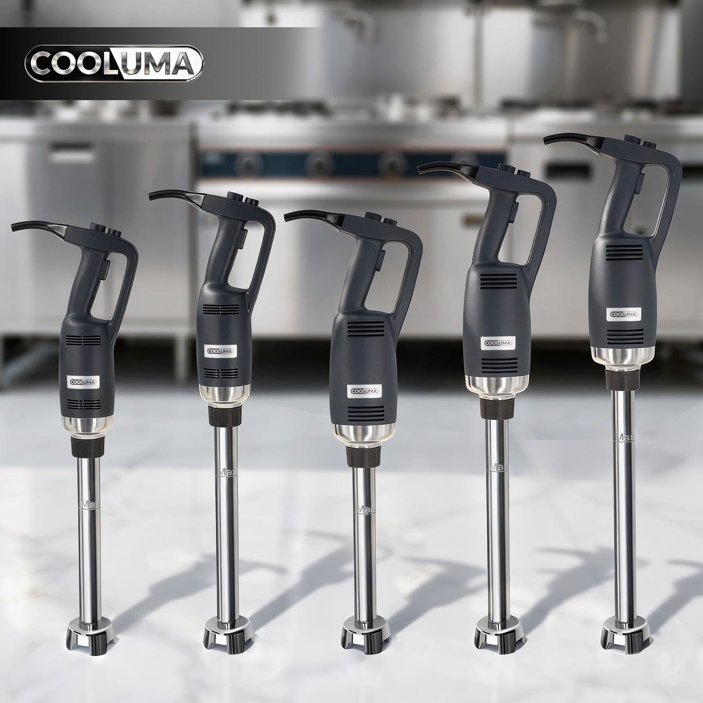 COOLUMA X-Heavy Huty 750W Commercial Immersion Blender, 20 Inch Removable Shaft, 8,000-19,000 RPM Variable Speed, 42 Gallons Hand Mixer, Secure Dual Button Start.