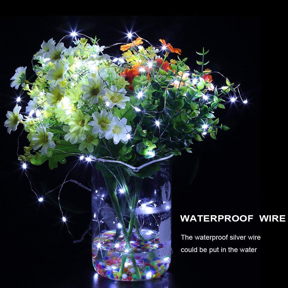 TingMiao 100 LED String Lights, 33ft Battery Operated, Cool White, Waterproof Copper Wire, Remote Control Timer, 2 Pack