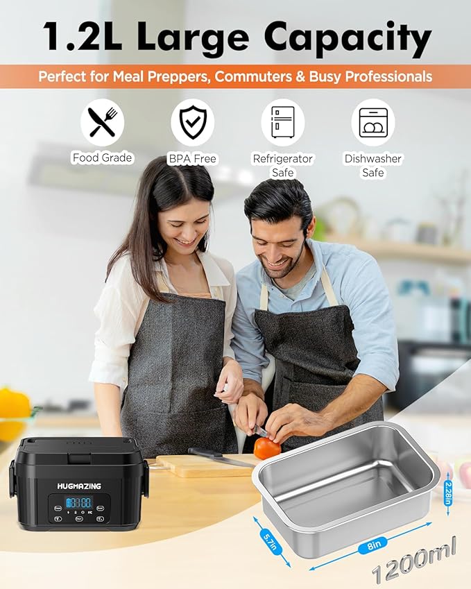 Cordless Electric Lunch Box for Adults, Men & Women – Rechargeable Self-Heating Food Warmer with 1.2L SS Container, Battery-Powered Heated Lunch Box, Perfect for Work and Travel Use