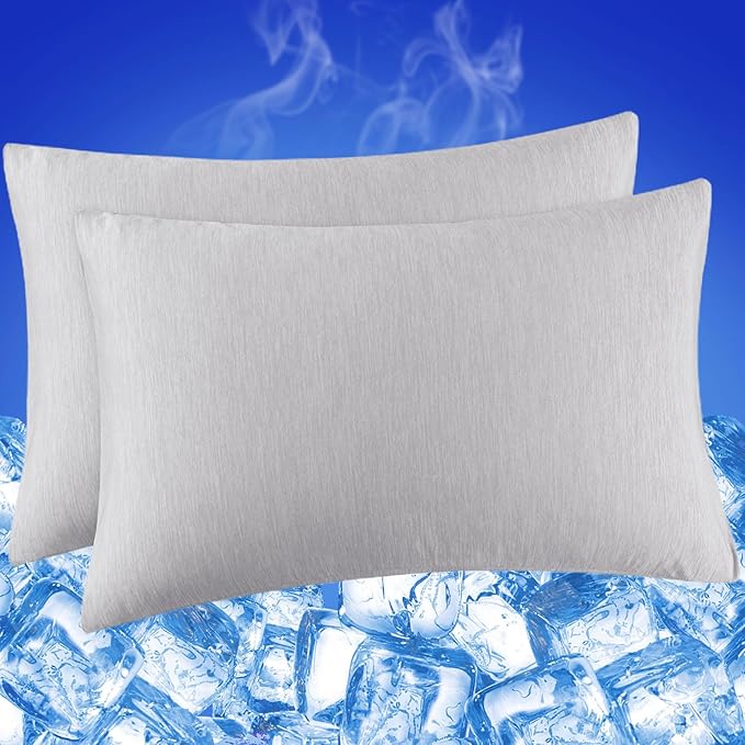 Cooling Pillow Cases for Hot Sleepers - Double Side Arc-Chill Q-Max>0.5 Cooling Fiber Cool Pillow Cases 2 Pack - Breathable Soft Cold Pillow Cases with Hidden Zipper (Light Grey, 20" x 26")