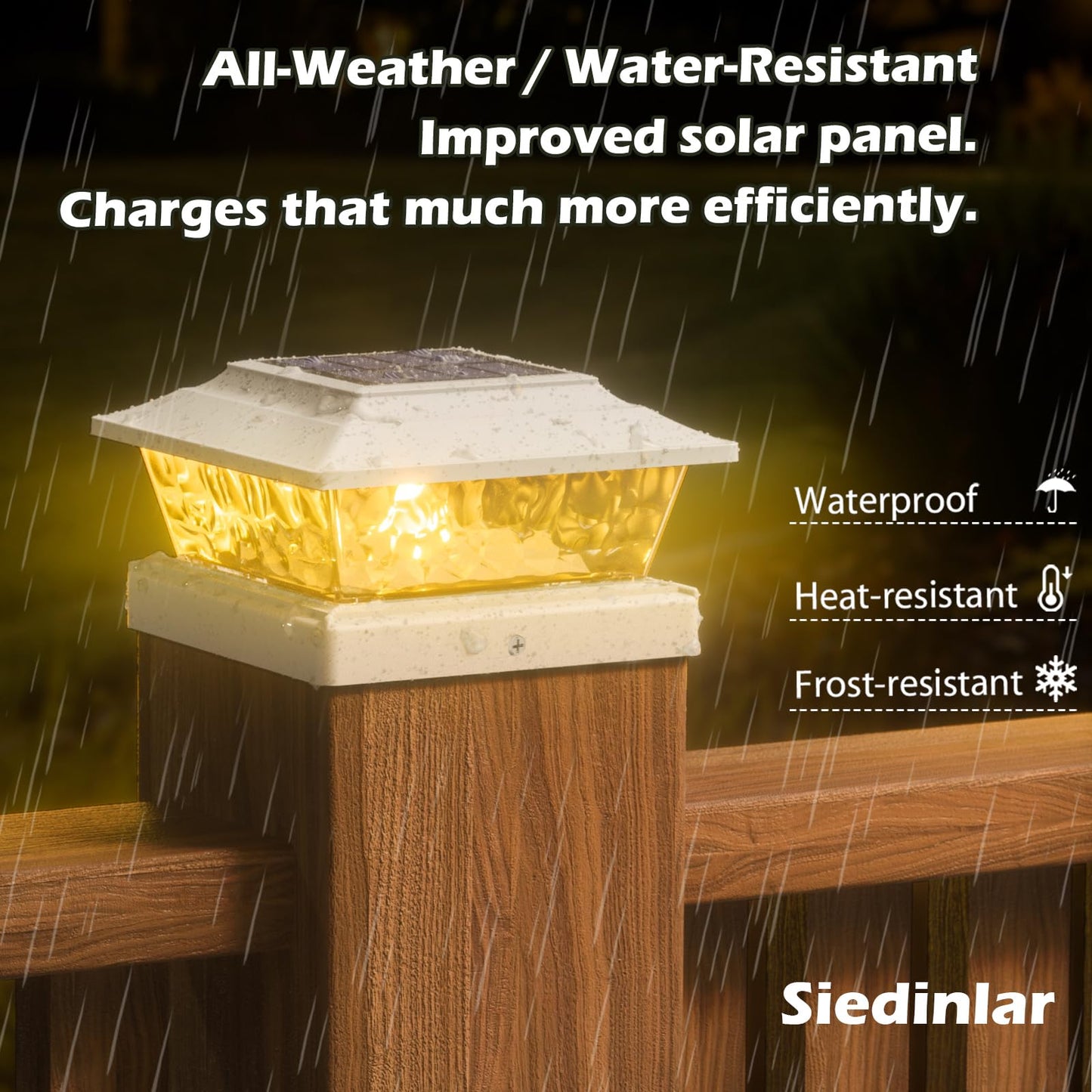 Siedinlar Solar Post Lights Outdoor 12 Leds 4 Modes Post Cap Light For 4X4 5X5 6X6 Wooden Vinyl Fence Deck Posts Patio Garden Decor  Warm/Cool White Dynamic Lighting (2 Pack  White)