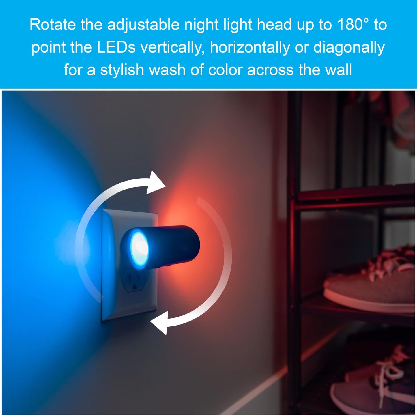 GE Directional LED Swivel Sconce Night Light, Dimmable, Warm White, Plug-in, 1 Pack, Sconce Black, Model 82573