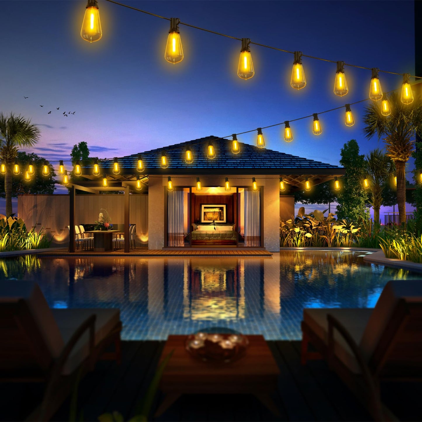 Vocevos 100Ft Led Outdoor String Lights With 52 Waterproof Shatterproof St38 Vintage Edison Bulbs  Outside Lights For Patio Lighting Cafe  Bistro  Backyard  2700K Dimmable