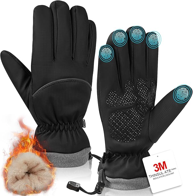 Winter Gloves for Men Women, Waterproof Windproof Anti-Slip 10 Fingers Touch Screen Gloves with Thermal Lining for Cold We...