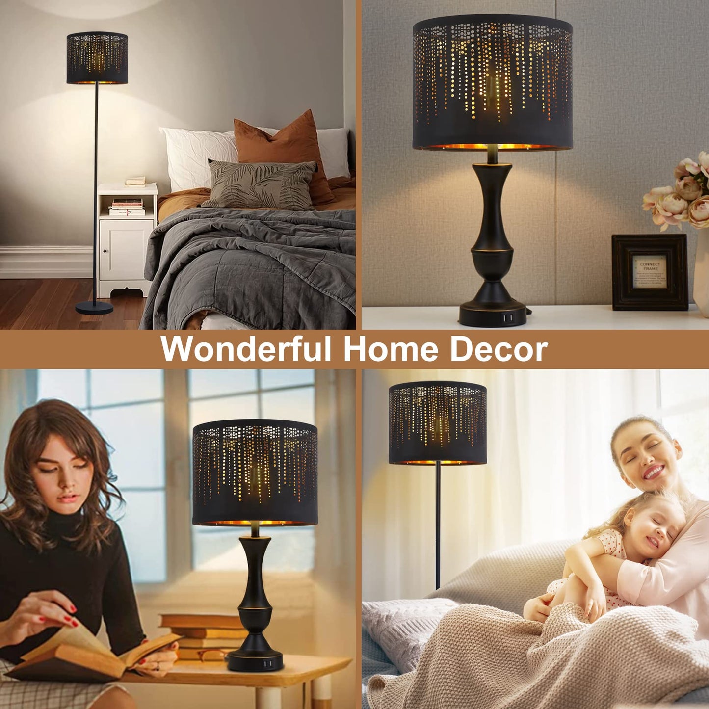 Luvkczc Black Drum Lampshades Set Of 2, 12.7 X 12.7 X 10, enhanced Fabric With Crystal Design