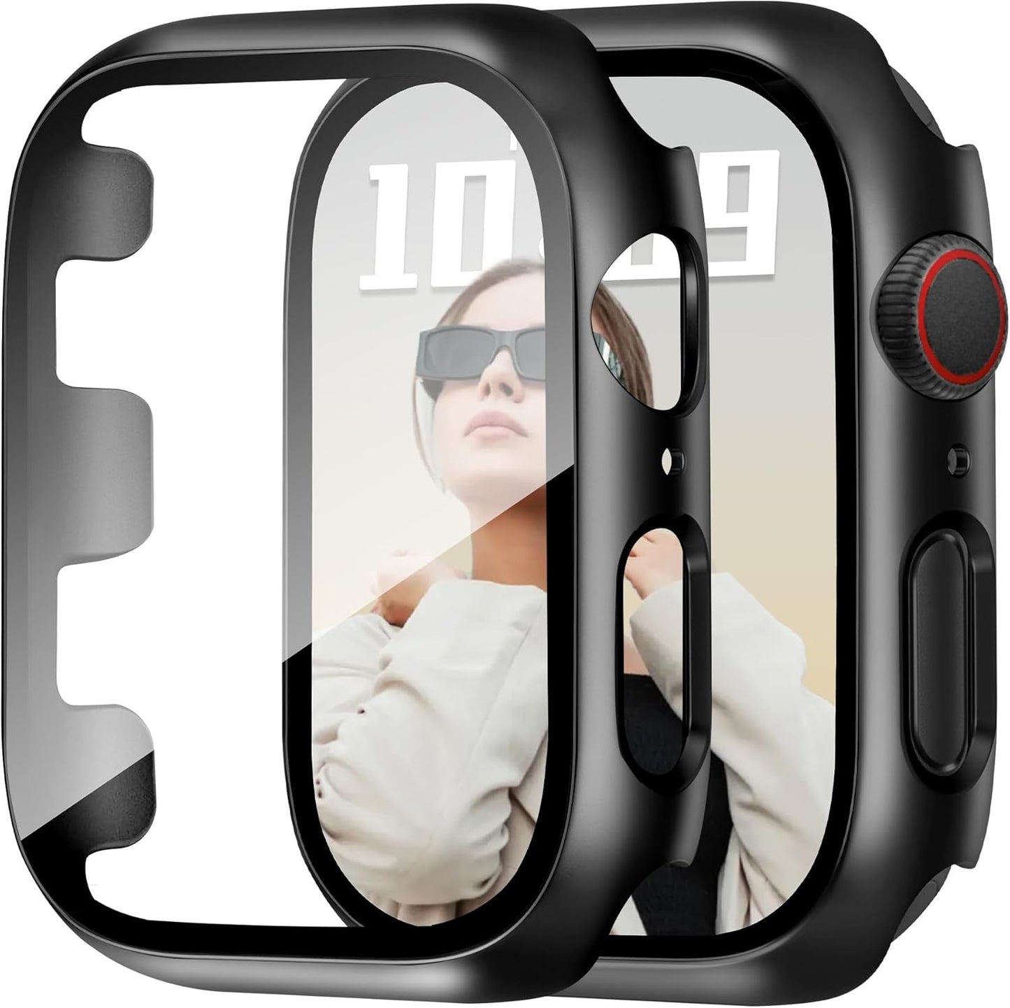 JR.DM 38mm 2 Pack Hard PC Case with HD Tempered Glass Screen Protector for Apple Watch Series 3/2/1, Slim Guard Bumper Full Coverage Protective Anti-Scratch Face Cover for iWatch, Black+ Black