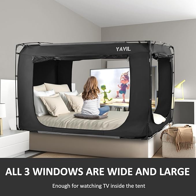 Bed Tent Bed Canopy King Size, Portable Sleeping Tents Dream Tents Indoor for Kids and Adult, Blackout 70% Breathable Privacy Space on Bed with Three Doors (Mattress Not Included)