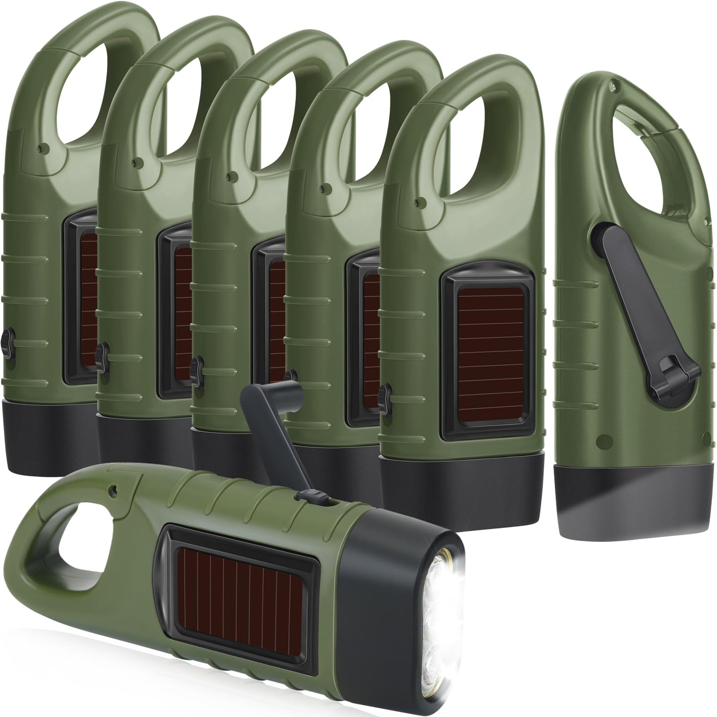 Mudder 6 Pcs Hand Crank Solar Powered Flashlights Emergency Rechargeable Led Handheld Flashlights For Survival Gear Outdoor Sports Camping Hiking Backpack Safety (Green)