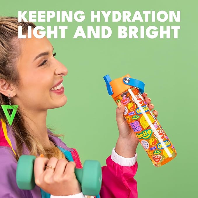 Elemental Splash Water Bottle with Straw - BPA-Free Tritan Plastic Reusable Water Bottle with Strap - Ideal for Travel, Gym and Sports - Leak Proof when Spout is Closed - 26oz - Good Vibes