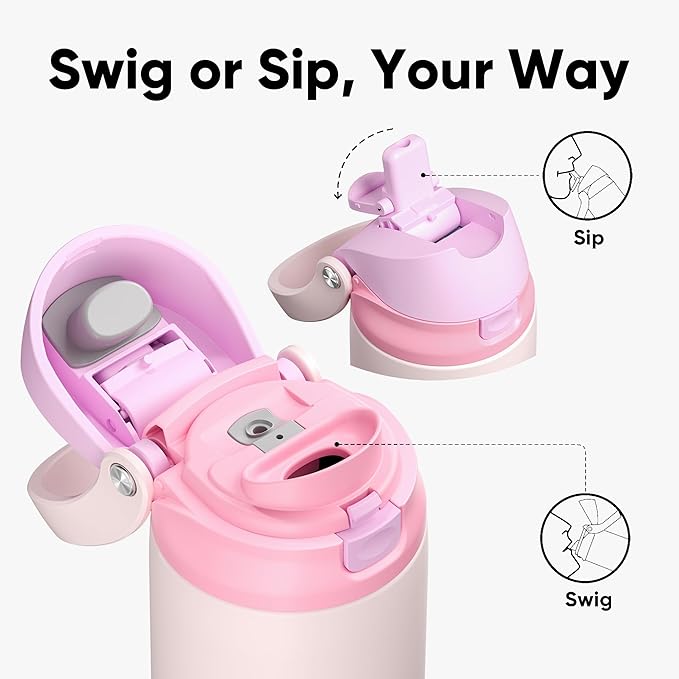 ENCOOL Leakproof Insulated Water Bottle with Straw Dual-Sip Water Bottle Bag-Safe Design for Work, Commute & Gym – Keeps Drinks Cold All Day, 32 oz, Macaron Pink
