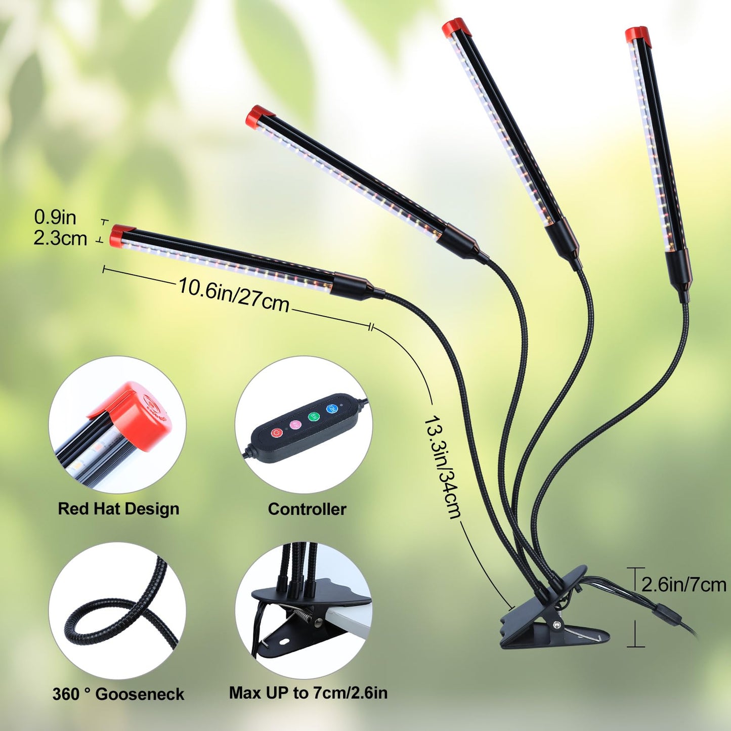 4-Head Strong Clip Grow Lights For Indoor Plants  Seed Starting  Bonsai  Succulent  Cactus With Timer  36 Watt Power Home Plug  Enough High-Intensity Like Sun  Best Gift For Plants Lover