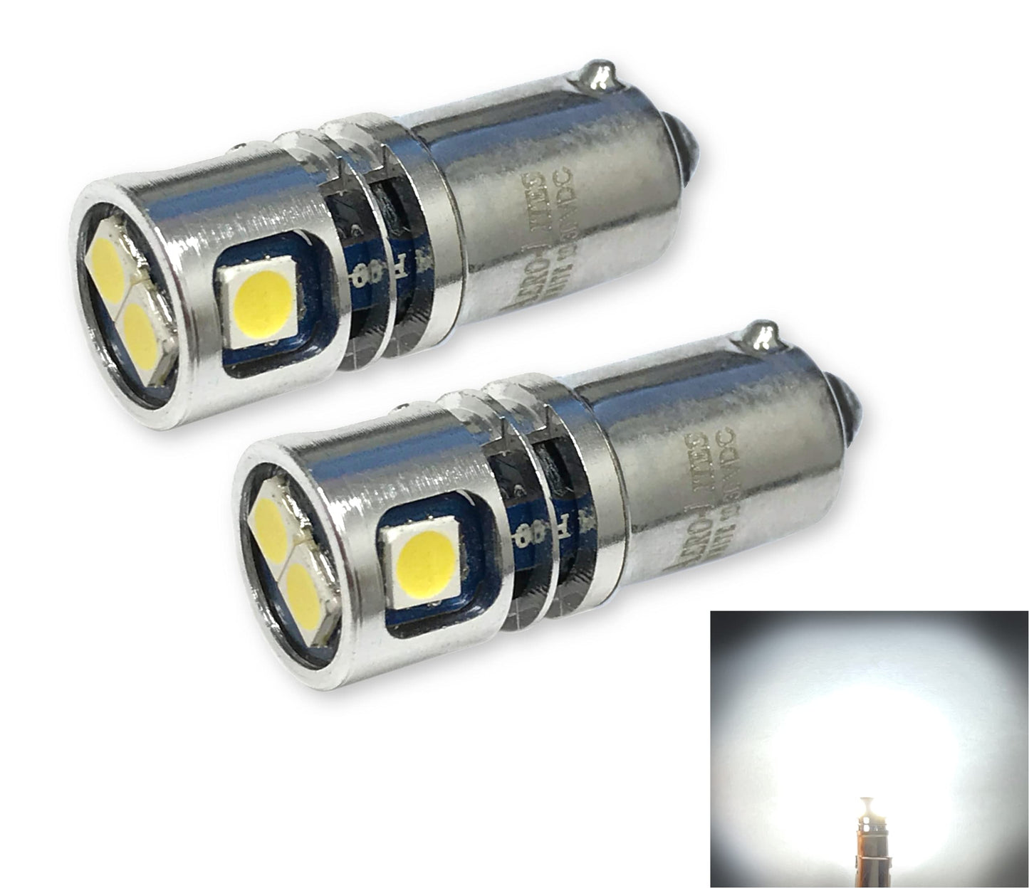 Aero-Lites.Com Led Replacement Bulb, T3Dv Miniature Bayonet Base, 12/28Vdc, 2-Pack, Bright White, Aluminum