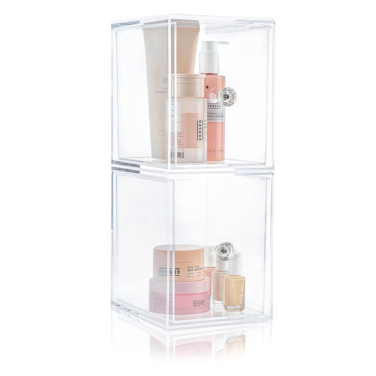 Oizeir Clear Drawer Organizers - Acrylic, Durable, Stackable, Pull-Out Drawer. Great for Medicine, Cosmetics, Makeup and Bathroo